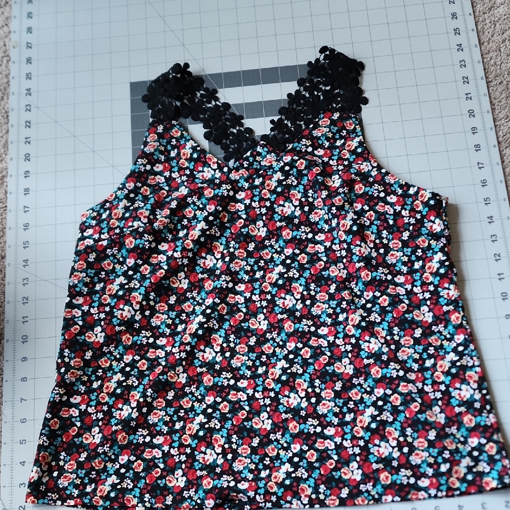Floral Black and Red Women's Top